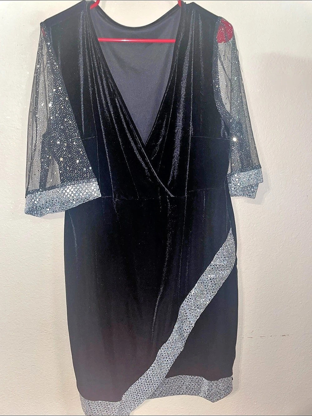 Black Glitter Silver Velvet Mini Dress
